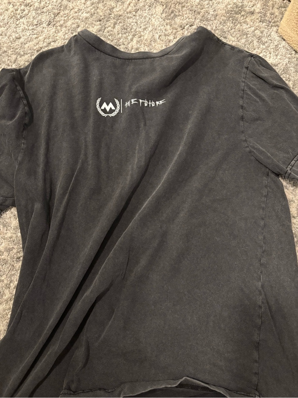 Men's Washed Black Short-Sleeve Graphic Tee with White Back Emblem
